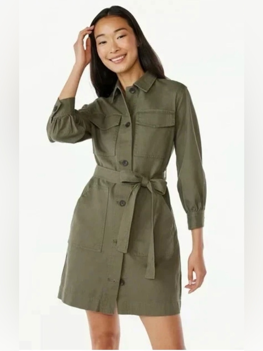 Free Assembly Utility Shirt Dress Jacket - Olive Medium
